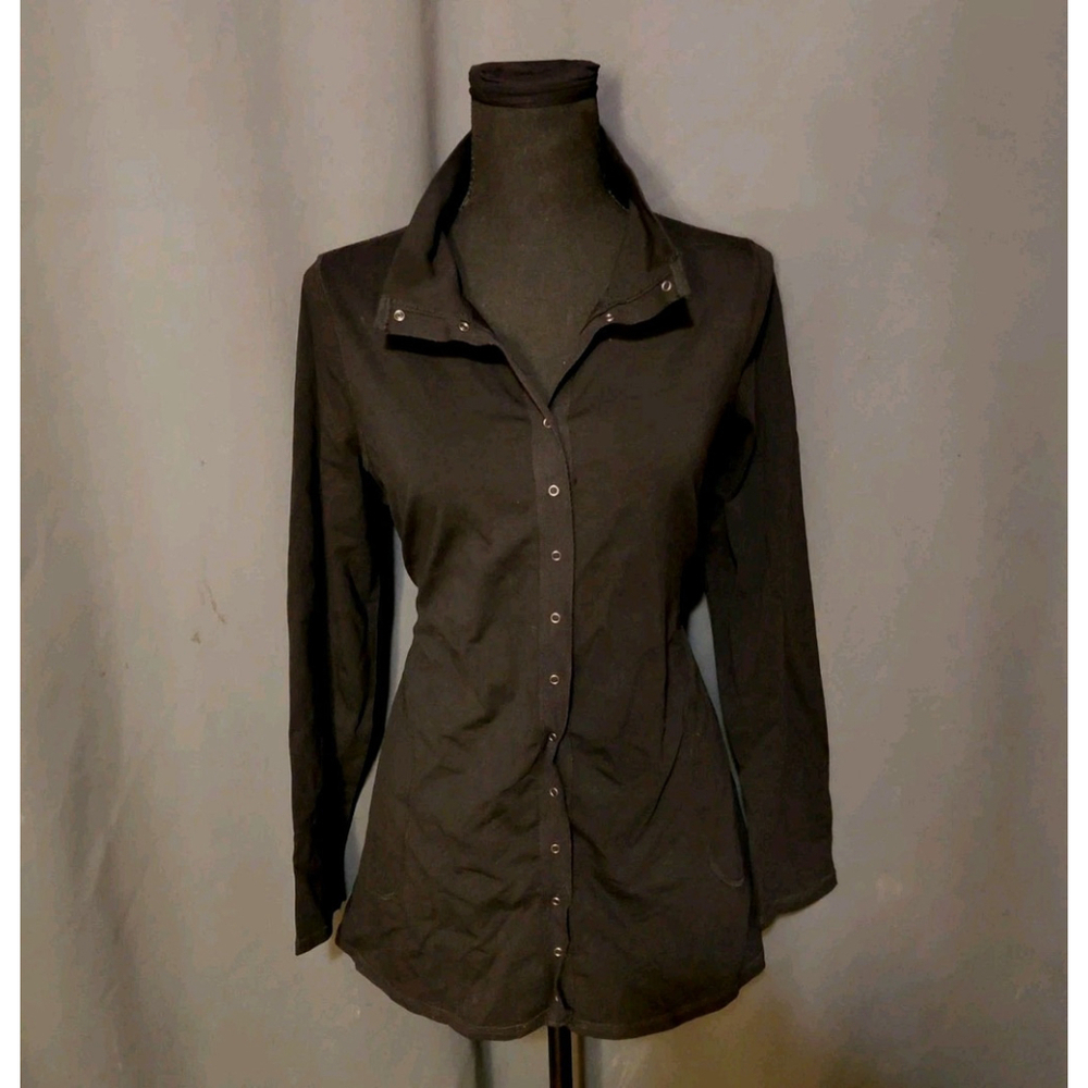 NIC+ZOE Shirt Dress Womens Small Petite Black Cotton Long Sleeve Collared Button